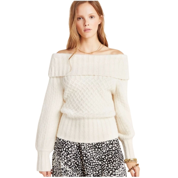 Anthropologie Margo Soft Off the Shoulder‎ Cream Sweater Size Small - Picture 2 of 13